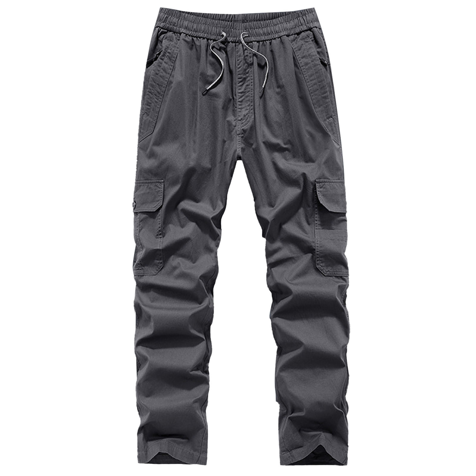 thumbnail image 5 of Pantalones cargo de senderismo para hombre - Cintura elástica con cordón - 6 bolsillos, corte holgado - Ropa deportiva/de exterior/casual, 5 of 7